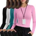 Xaatren 4 Pack Women's Underscrub Shirts Nurse Undershirts Long Sleeve Crewneck Slim Fit Tops Soft Stretchy Basic Tee, XS