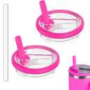 2 Pack 30 oz Tumbler Flip Straw Lid Replacement Compatible for Stanley Quencher, Leak Proof Lid Replacement for 30 OZ Stanley H2.0 FlowState Tumbler,Spill Proof Splash Reusable (Rose Red)