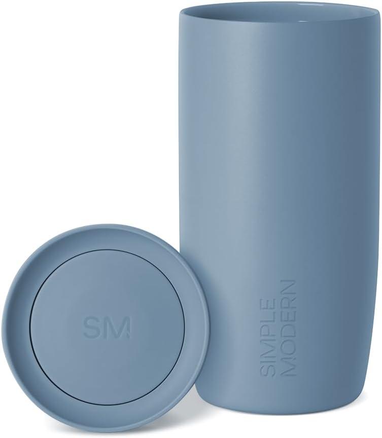Simple Modern Travel Coffee Mug Tumbler with 360 Lid | Ceramic-Lined Insulated Stainless Steel Cold Brew Iced Coffee Cup | Gifts for Women Men Her Him | Voyager Signature | 16oz | Blue Dune