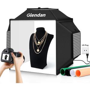 Glendan Upgrade Professional Portable Photo Studio Light Box with 1222 LED Lights, 20"x20" Soft Box, 4 Color PVC Backdrops for Jewelry and Product Photography