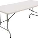 FORUP 6ft Table, Folding Utility Table, Fold-in-Half Portable Plastic Picnic Party Dining Camp Table (White)