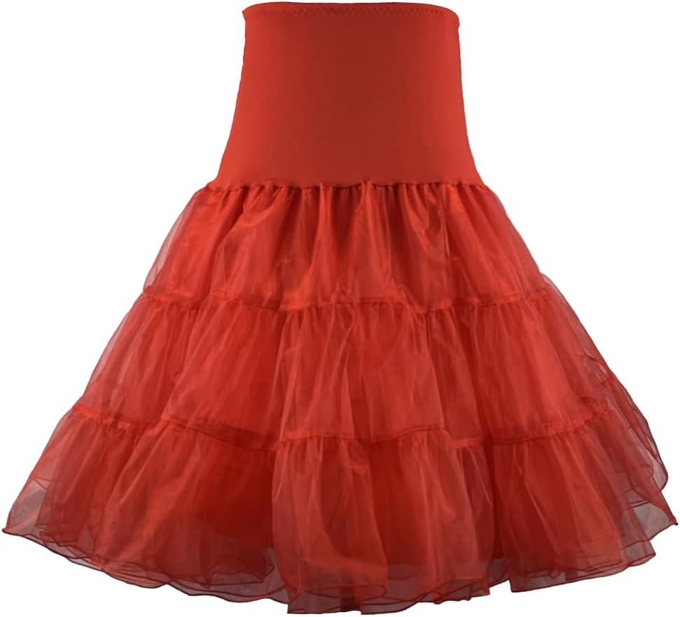 Women's 50s Vintage Petticoat 26" Crinoline Rockabilly Tutu Skirt Slip S-L (Red)