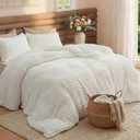 Bedsure Comforter Set Queen Size - GentleSoft 3 Pieces Double-Side Fleece Fluffy White Comforter Set, Cozy Striped Room Decor Aesthetic, Luxury Bedding Queen Size, 2 Pillowcases, 90x90 Inches