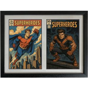 Comic Book Frame (DOUBLE FRAME) (1 Pack of Double Frame Black Frame, White Mat)