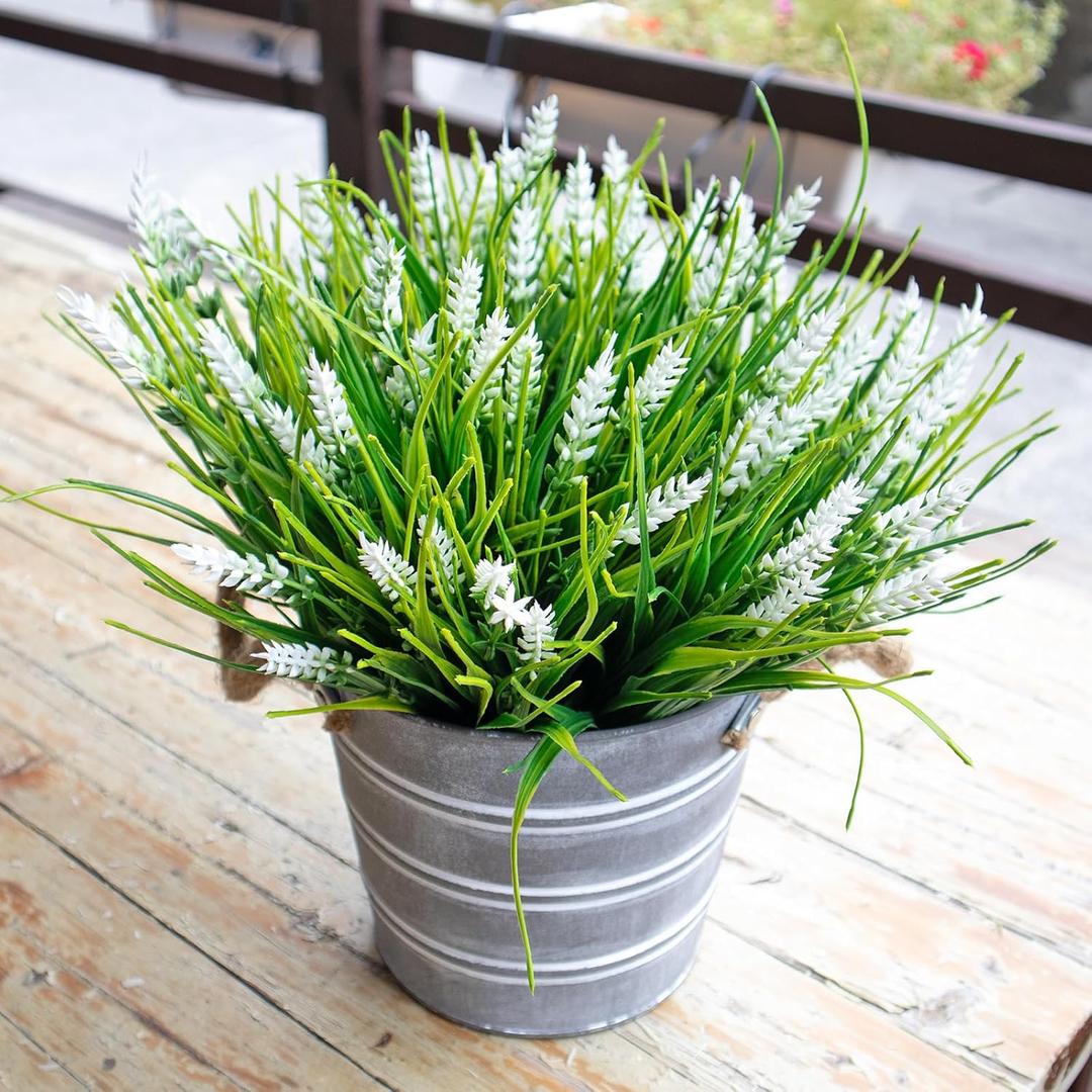 12 Bundles Artificial Plants Outdoor Fake Monkey Grass, UV Resistant Plant Decor, No Fade Realistic Greenery Plant for Window Garden Patio Hanging Planter Pathway Front Porch (White)
