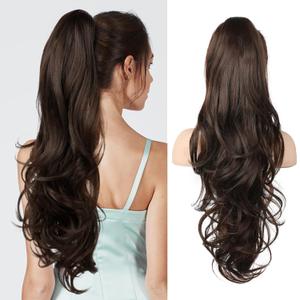 Flufymooz 26" Ponytail Extension, Long Wavy Curly Claw Clip in Ponytail Hair Extensions, Natural Synthetic Hairpiece for Women Daily Wear(Dark Chocolate Brown)