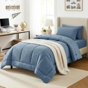 CozyLux Twin Comforter Set with Sheets Dusty Blue, 5 Pieces Bed in a Bag, Grayish Blue Comforter Twin Size, All Season Bedding Set with Stitch Quilted Comforter, Flat Sheet, Fitted Sheet, Pillowcases