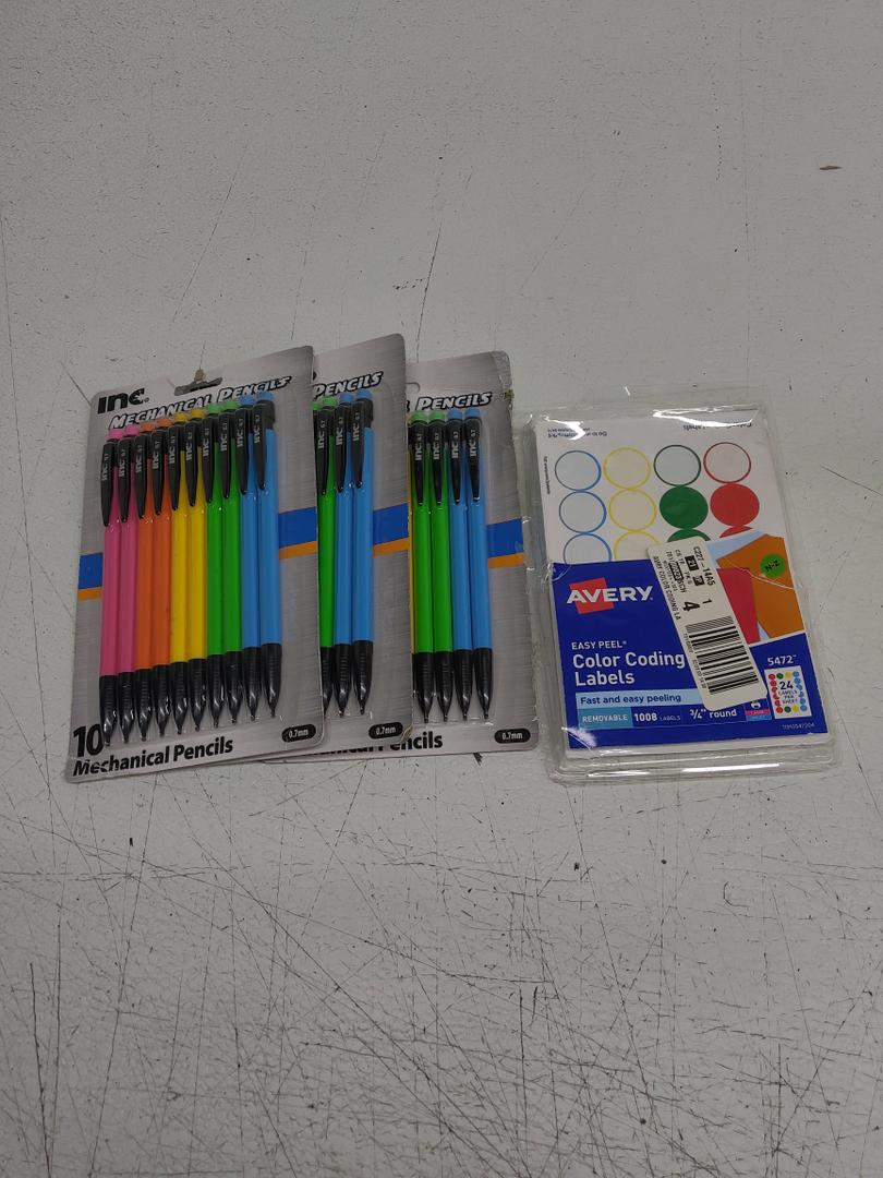 Avery Printable Self-Adhesive Removable Color-Coding Labels, 0.75" dia, Assorted Colors, 24/Sheet, 42 Sheets/Pack With 30 MECHANICAL PENCILS