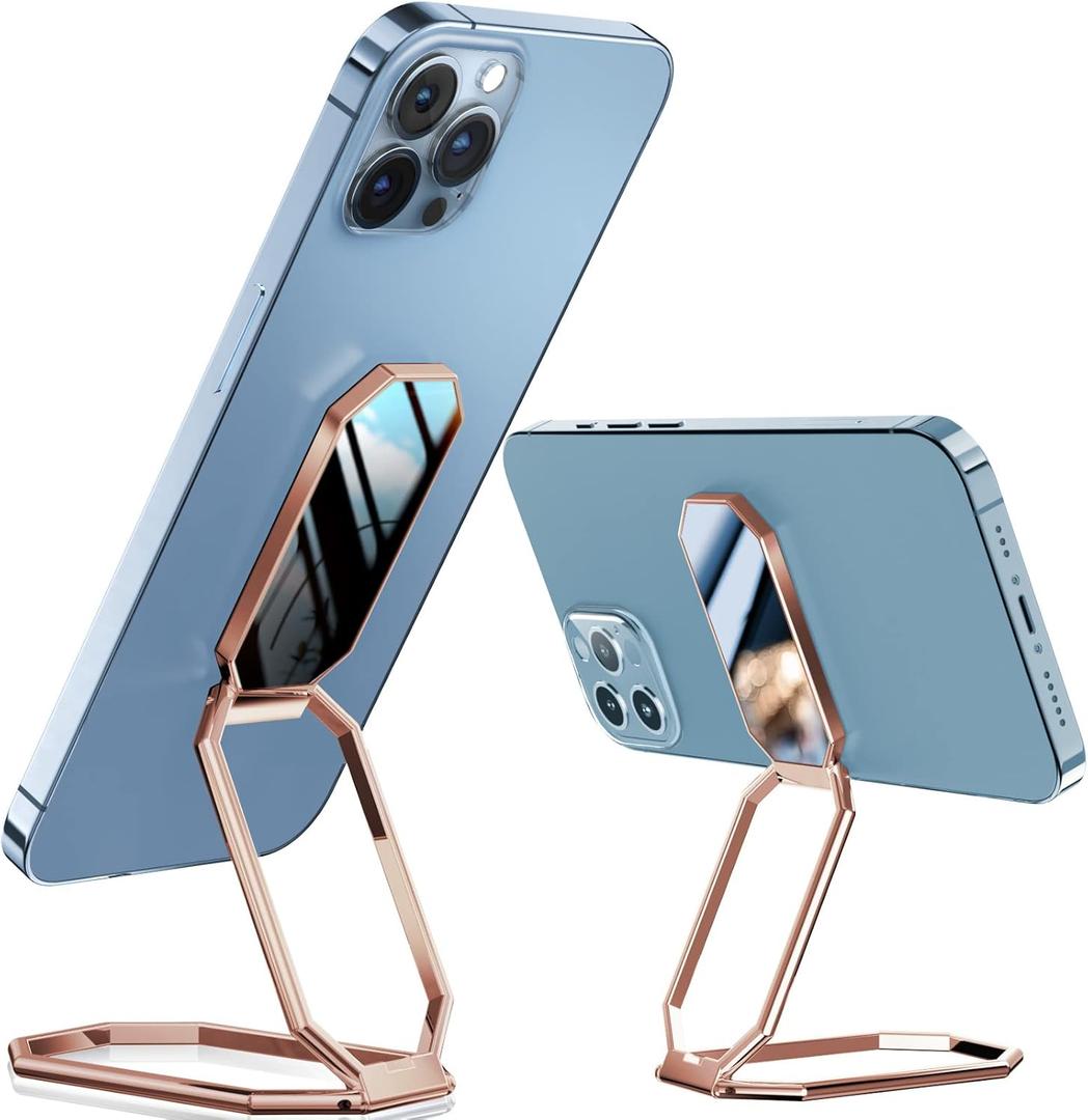 A-LuGei  &  Phone Kickstand Ring Holder, Magnetic Cell Phone Grips, Phone Stand for Desk, Adhesive Phone Holder for Hand, 360 Rotation Ring for Back of iPhone Case (Octagon Rose Gold)