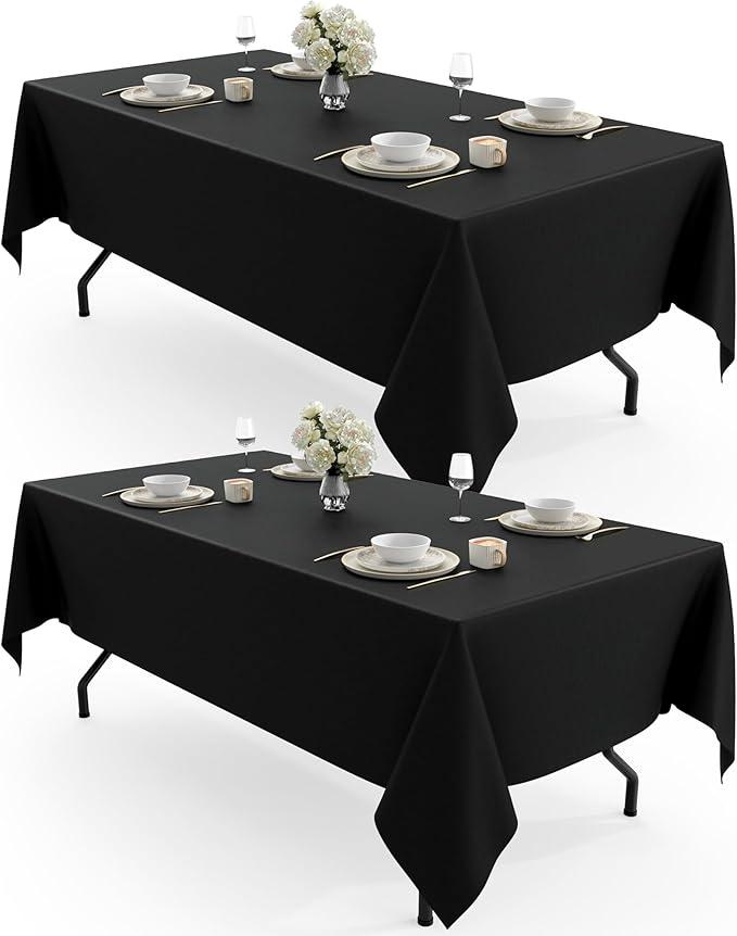 Pureegg Rectangle Table Cloth 60" x 102" – Durable Polyester Tablecloth Offers Reusable & Washable Protection, Ideal for Outdoor Party, Picnic, Wedding, Banquet and Birthday, 2 Pack, Black