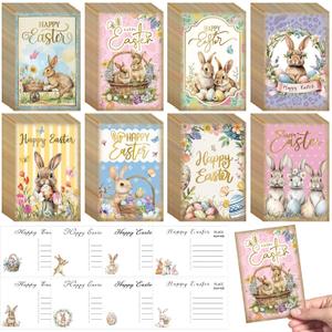 Motipuns 80 Pcs Vintage Easter Cards Bulk Bunny Rabbit Easter Postcards 4 x 6 Inch Retro Antique Greeting Cards Set for Family Friends Catholic Christian Party Supplies(Vivid)