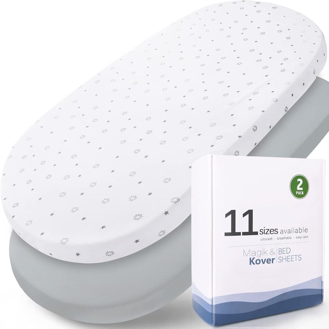 Bassinet Sheets 2 Pack, Fit for Graco Travel Lite Crib, My View 4 in 1, Fodoss Baby Bassinet Bedside Sleeper, Guava Lotus and Cloud Baby Premium Bassinet, Ultra Soft, Grey & White Star, 20" x 30"