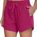 Women's 5" Running Shorts Quick Dry Sporty Athletic Gym Workout Shorts with Zipper Pockets Liner (Pink)