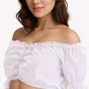 FEOYA Women's Ruffle Puff Sleeve Crop Tops Lace Crew Neck Ruched Shirts Floral Slim Fit Casual Blouse Frill Trim Top (XS)
