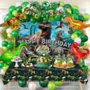 SPIGHTDEX Dinosaur Birthday Party Decorations Kit for Boys - Dino Party Supplies with Tablecloth, Banner, Backdrop, Cake Topper, Balloons & Stickers for Kids (Green)