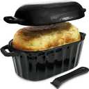 Dutch Oven Enameled Cast Iron Bread Pan with Lid Sourdough Loaf Pans for Baking Bread Large Heavy Oval Bread Dutch Oven with Movable Handle 4 Qt Black Dishwasher Safe