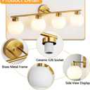 4 Light Bathroom Vanity Light, Gold Bathroom Light Fixtures Over Mirror, Mid Century Modern Wall Light with Frosted Globe Glass Shades, 32 inch Brass Vanity Lights, E26 Socket