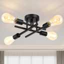 Ceiling Light, Dining Room Light Fixture with E26 Base, Semi Flush Mount Ceiling Light Fixture, Kitchen Lighting Fixtures Ceiling, 4-Light Matte Black Chandelier for Bedroom