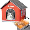Toozey Heated Outdoor Cat House with Insulated Aluminum, 100% Waterproof Weatherproof with 2 Mat, Sturdy Safe Large Feral Shelter for Winter Indoor Outside with Thermostatic Pet Heating Pad, (Red, M)