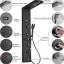 Stainless Steel Shower Panel Tower System Rain Massage System 6 IN 1 Body Spray Jets Shower Wall Panels Rainfall Waterfall Shower Head Tub Spout with Temperature Display,Matte Black