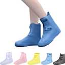 Dream Apparel Waterproof Rain Shoe Covers for Women Men, Non-Slip Reusable Foldable Boot Covers Rainproof Overshoes Over Shoes Galoshes (Medium, Blue)