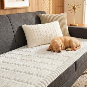 Fixwal Waterproof Flannel Dog Couch Cover, 27.6" x 70.9", White | Integrated TPU Barrier, Non-Slip Backing, Machine Washable, Pet Friendly, Easy Clean Pet Hair, Soft Sofa Cushion Protector