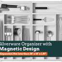 Silverware Organizer Large, Magnetic Connected Expandable 13 Slots Silverware Drawer Organizer from 21 to 37.4 Inches, Adjustable Flatware and Cutlery Holder, Bamboo Utensil Tray for Kitchen White