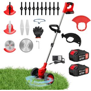 ALSO GO 24V Electric Weed Wacker, Cordless Grass Trimmer, 3 in 1 Grass Trimmer with 2pcs Batteries & Charger, Battery Powered Weed Eater/Brush Cutter/Edger with Wheels for Garden and Yard Lawn