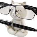 Top Brass Yoga Cat Eyeglasses & Pen Holder  Whimsical Reading Glasses Sunglasses Stand  Funny Desk Nightstand Glasses Keeper Rack Display  Meditating Zen Lotus Pose Figurine