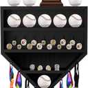 Baseball Ring Holder with Baseball Case Display for Balls , Wooden Medal Display Case Wall Mount Baseball Case Display for Balls, Medals, Rings, Trophies Baseball Lover's Gift (Black)