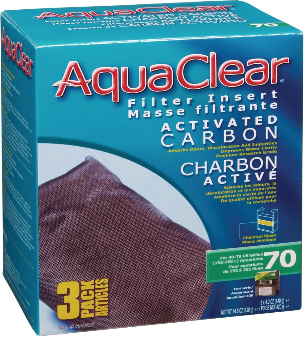 AquaClear 70 Activated Carbon Inserts, Aquarium Filter Replacement Media, 3-Pack, A1386 , White