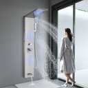 Shower Panel LED Shower System with Rainfall Waterfall Shower Head Full Body Shower Jets Contemporary Shower Tower Stainless Steel Shower Faucet Set for Bathroom, Brushed Nickel
