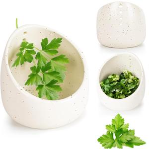 Pottery Herb Stripper Bowl, Handmade Ceramic Herb Peeling Bowl, for Separating Leaves and Stems (White)