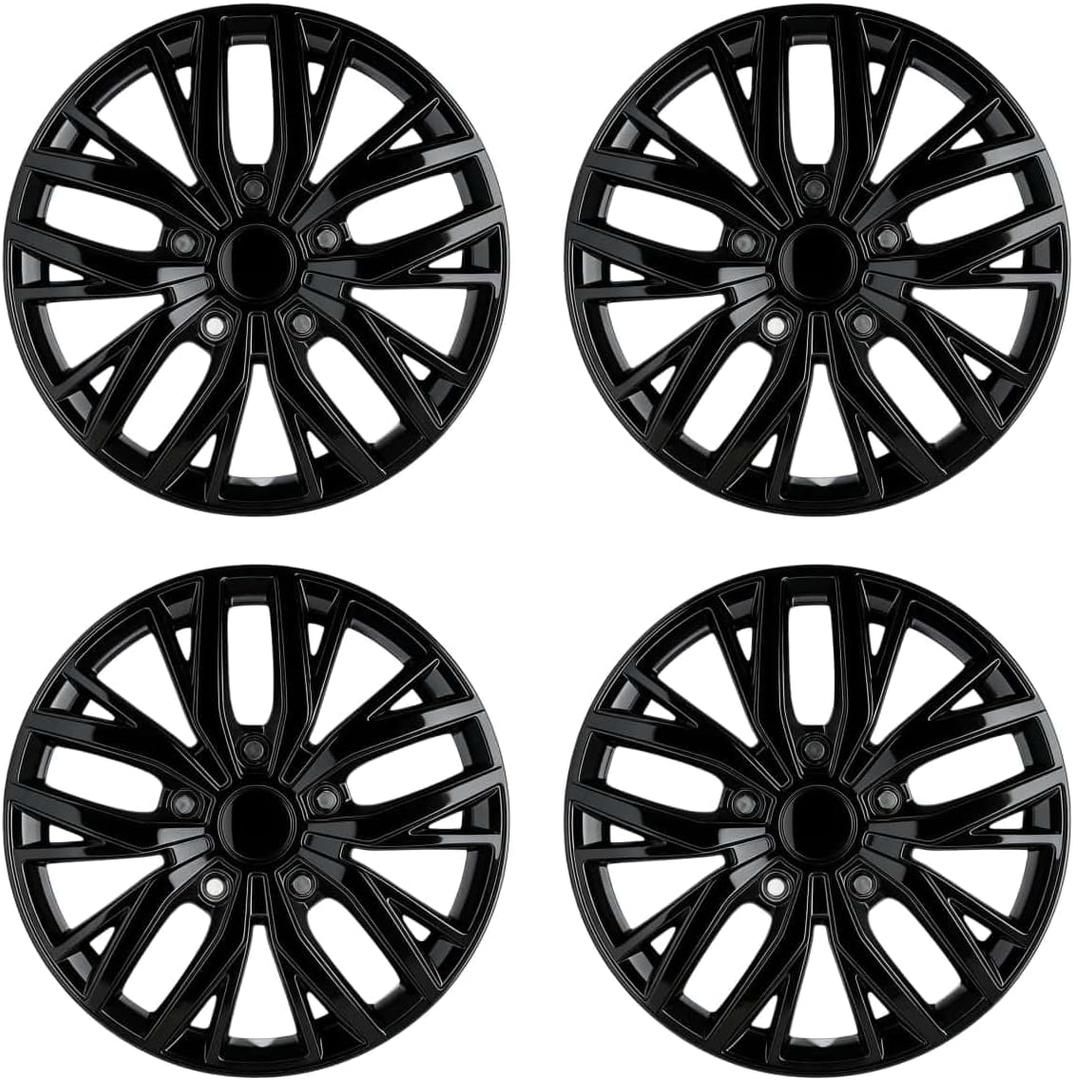 16 Inch Hubcaps with Adjustable Steel Retention Rings, Premium ABS Universal Fit, Set of 4 Wheel Covers (Glossy Black)