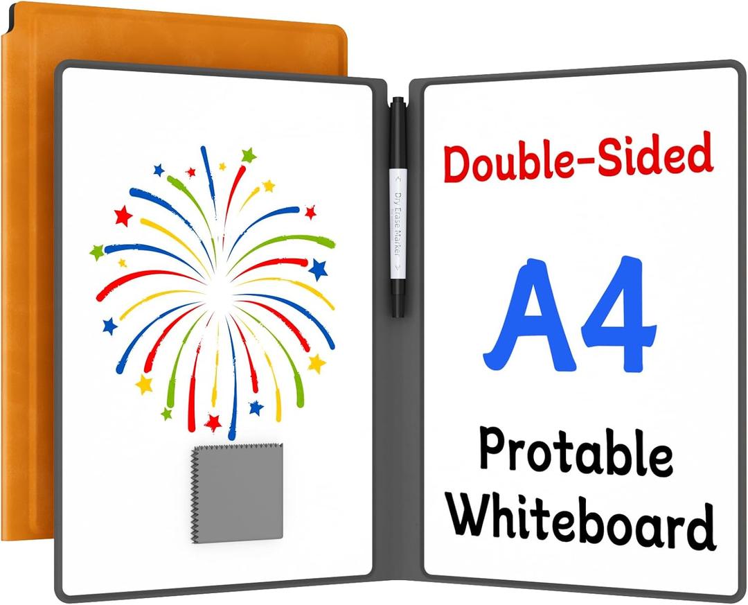 Small Dry Erase Board,12" x 9" Portable Dry Erase White Board,Double-Sided Folding Whiteboard with Pen(Orange)