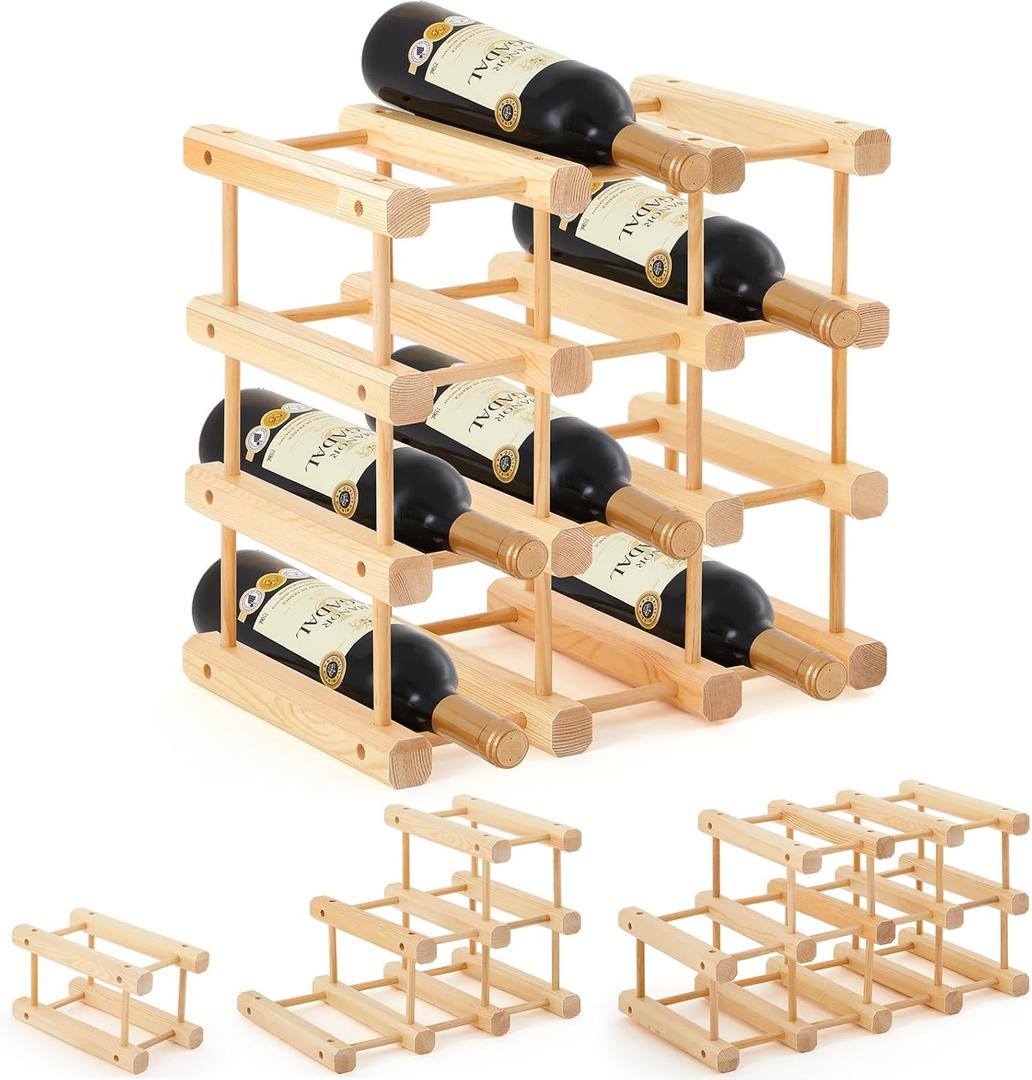 Juexica 2 Pcs 12 Bottles Wooden Wine Rack Stackable Modular Storage Racks DIY Assembly Wine Bottle Holder for Inside Cabinet Countertop Cellar Racks(1 Pack) (Natural Color)