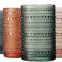Khen Hobnail Beaded Highball Drinking Tumbler Glasses | Set of 6 | Color, Vintage Bubble Design Whiskey Glassware, Old-Fashioned, Embossed Design for Water, Wine, Cocktail Embossed, Rocks Glass