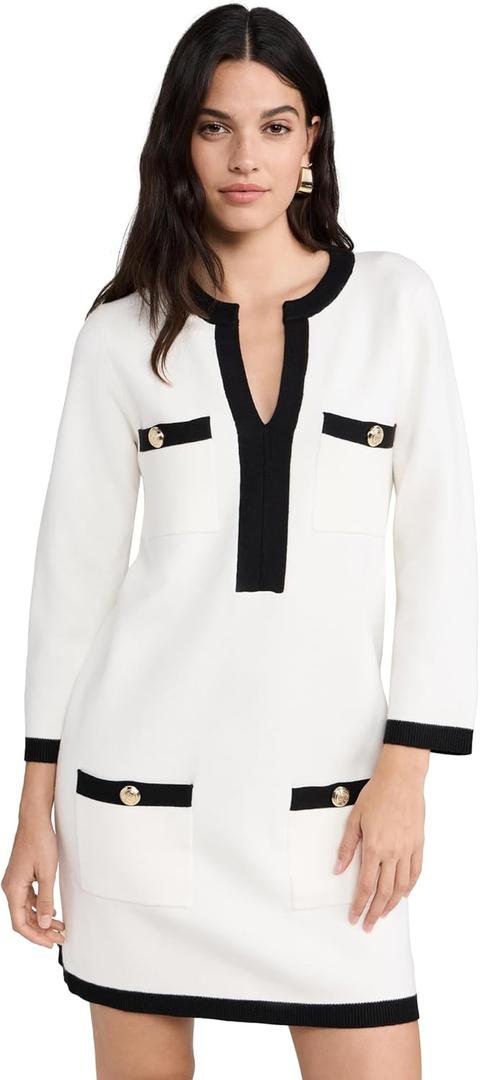 English Factory Women's White and Black Mini Knit Dress (Large)