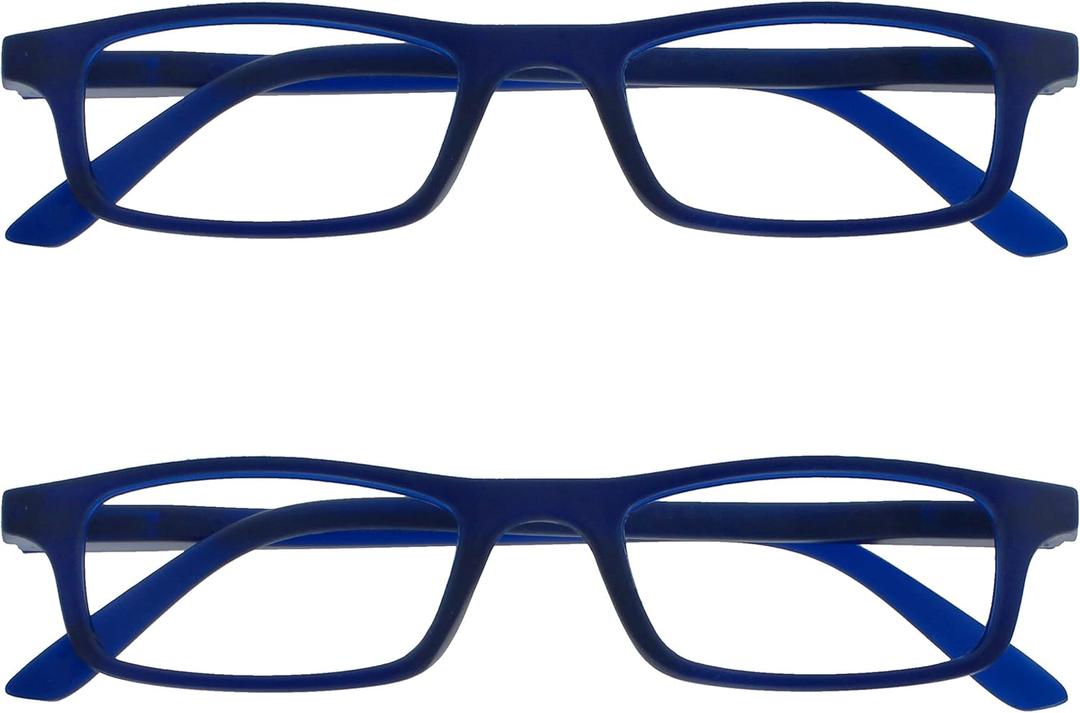 OPULIZE TED Reading Glasses for Women Men, Lightweight Narrow Rectangular Matt Frame with Spring Hinges, Navy Blue +2.50 (Pack of 2)