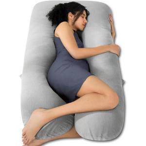 QUEEN ROSE Pregnancy Pillows, Cooling Maternity Pillow for Sleeping, 55in U Shaped Body Pillow for Pregnant Support, with Removable Silky Cover, Gray