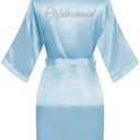 North Bund Women's Kimono Bride Bridesmaid Robes with Rhinestones Short Satin Bathrobes Wedding Party Getting Ready Day One Size