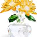 Crystal Yellow Daisy Figurines Collectibles Gifts for Women Friends, Small Crystal Pink Flowers with Base Paperweights Decoration for Home Office Tabletop Centerpieces