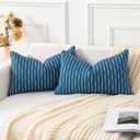Kevin Textile Pack of 2, Linen Decorative Rectangle Throw Pillow Covers Boho Woven Texture Cushion Covers Pillowcase, Home Decor Decorations for Sofa Couch Bed Chair 12x20 Inch/30x50 cm (Navy Blue)