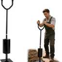 Steel Tamper Heavy Duty Tamper Tool for Landscaping & Garden, 8" x 8" Steel Base, Shock-Absorbing Spring, Fillable Weight Tube, for Soil, Sand & Gravel