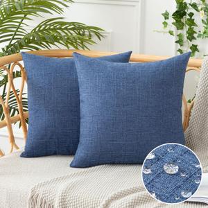 UGASA Outdoor Throw Pillow Covers Pack of 2 Plaid Texture Waterproof Farmhouse Linen Decorative Square Cushion Pillows Covers for Patio Porch Outside Yard Garden Bench 18x18 Inch, Blue UGASA Outdoor Throw Pillow Covers Pack of 2 Plaid Texture Waterproof Farmhouse Linen Decorative Square Cushion Pillows Covers for Patio Porch Outside Yard Garden Bench 18x18 Inch, Blue