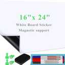 White Board Sticker Adhesive Backing, 16" x 24" Magnetic Dry Erase Board Contact Paper Stick on Wall, Whiteboard Sheet for Teacher Kids Classroom, Include Markers, Eraser with Magnet (24"W x 16"H)