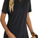 Womens Short Sleeve T Shirts Pleated Dressy Casual Crewneck Loose Fit Tee Trendy Summer Tops Blouses 2025 (Black, L)