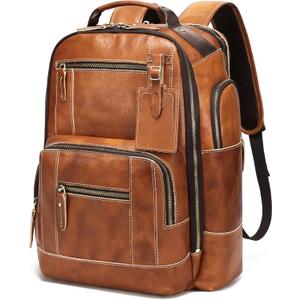 LANNSYNE Vintage Genuine Leather Backpack for Men, 15.6" Laptop Backpack Camping Travel 24L Rucksack (Yellow)