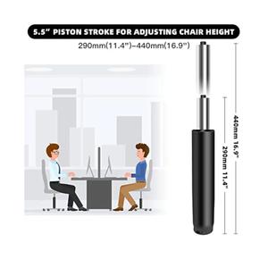 5.5 inch Office Chair Gas Lift Cylinder- Replacement Parts,Universal Size Fits Most Chairs,Heavy Duty Gas Lift Hydraulic/Pneumatic Piston (Black)