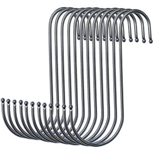 S Hooks Hanging Metal Hook (12 Pack) Stainless Steel Large 6 Inch with Round Stopper Non Slip for Closet Clothes Plants Cups Towels Tools Ornament (Silver)